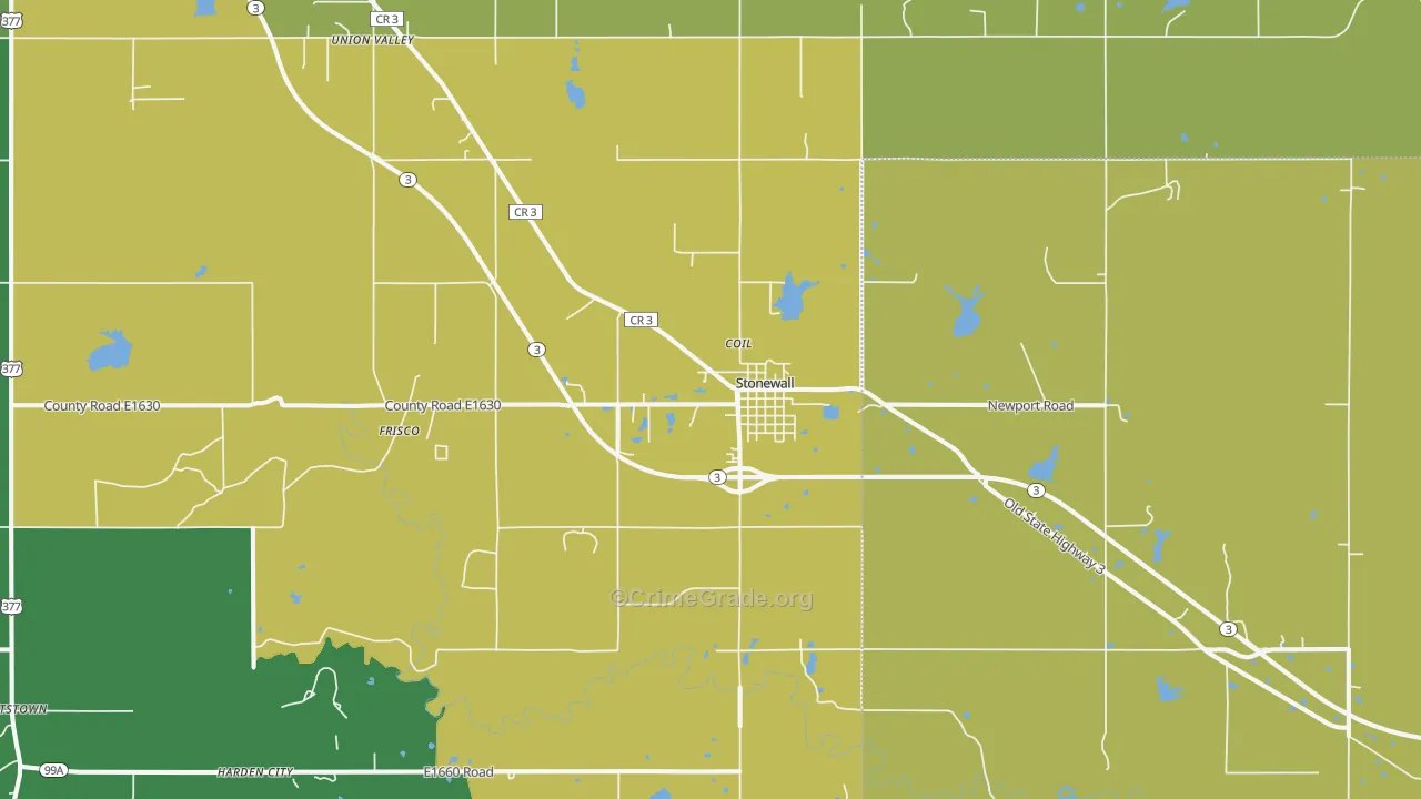 Stonewall, OK Map of Vehicle Theft Rates