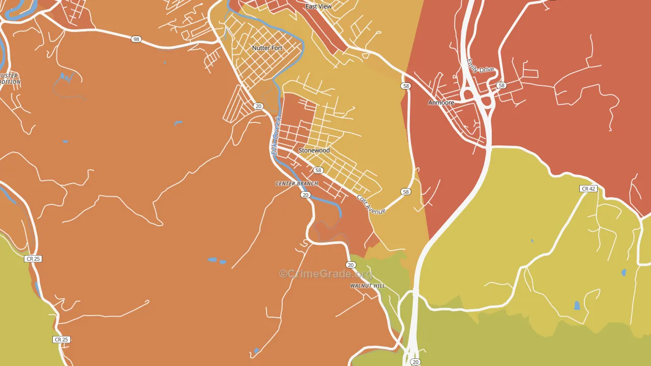 Stonewood, WV Map of Vehicle Theft Rates