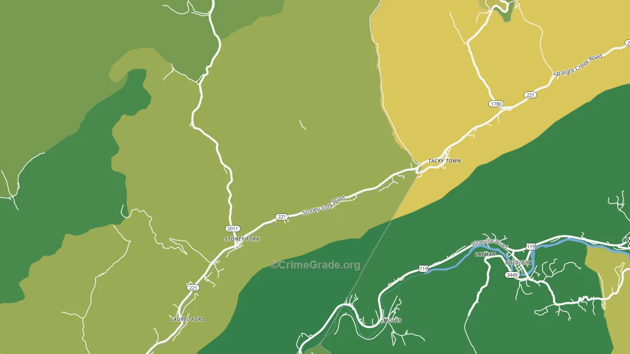 Stoney Fork, KY Map of Vehicle Theft Rates