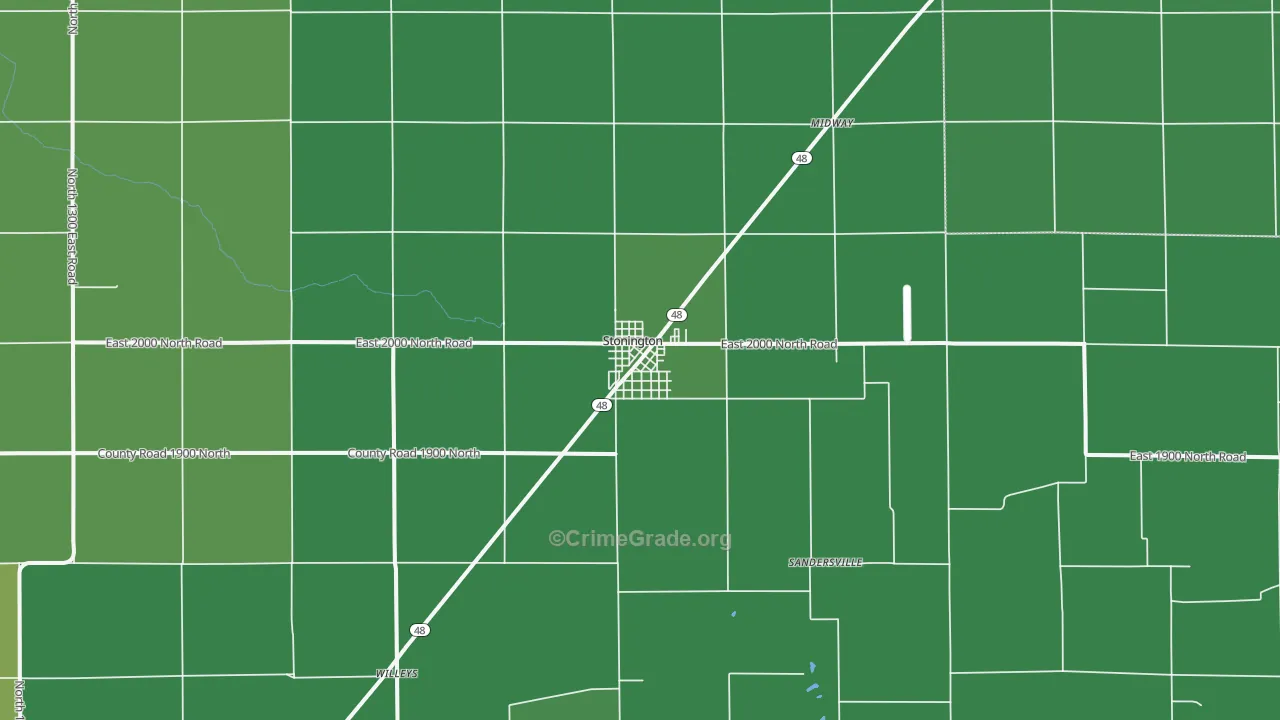 Stonington, IL Map of Vehicle Theft Rates