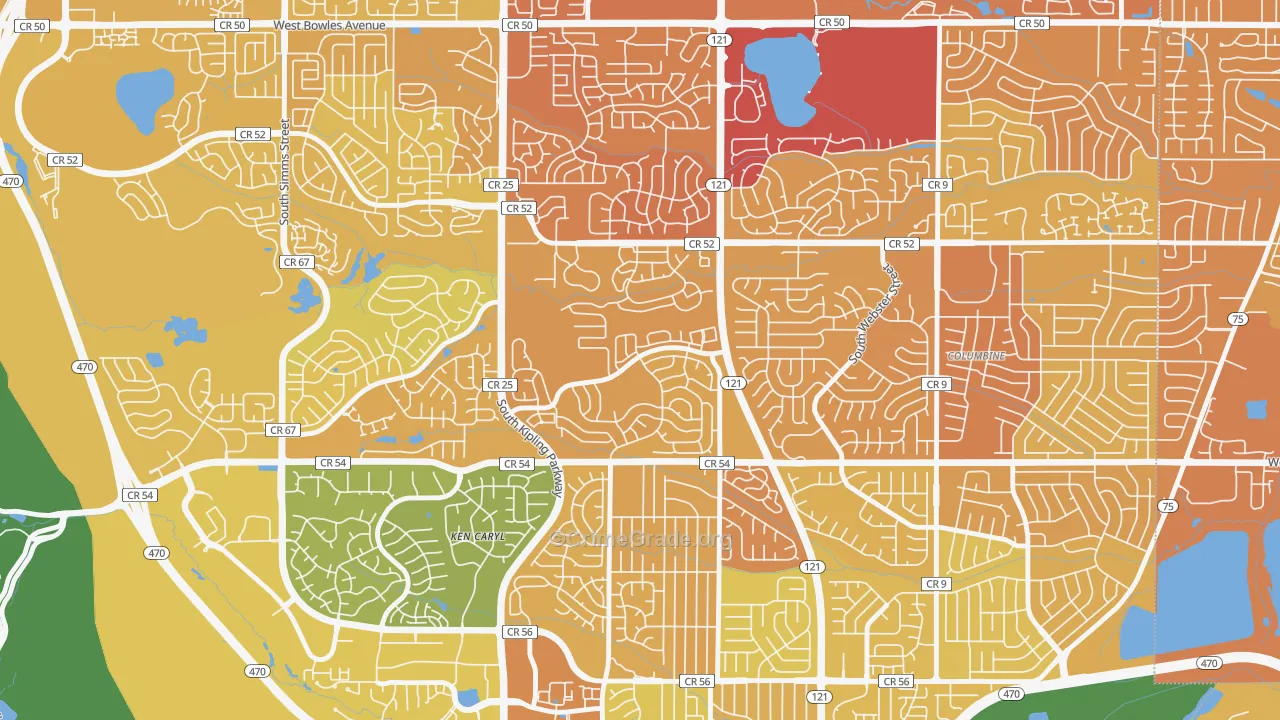 Stony Creek, Ken Caryl, CO Map of Vehicle Theft Rates
