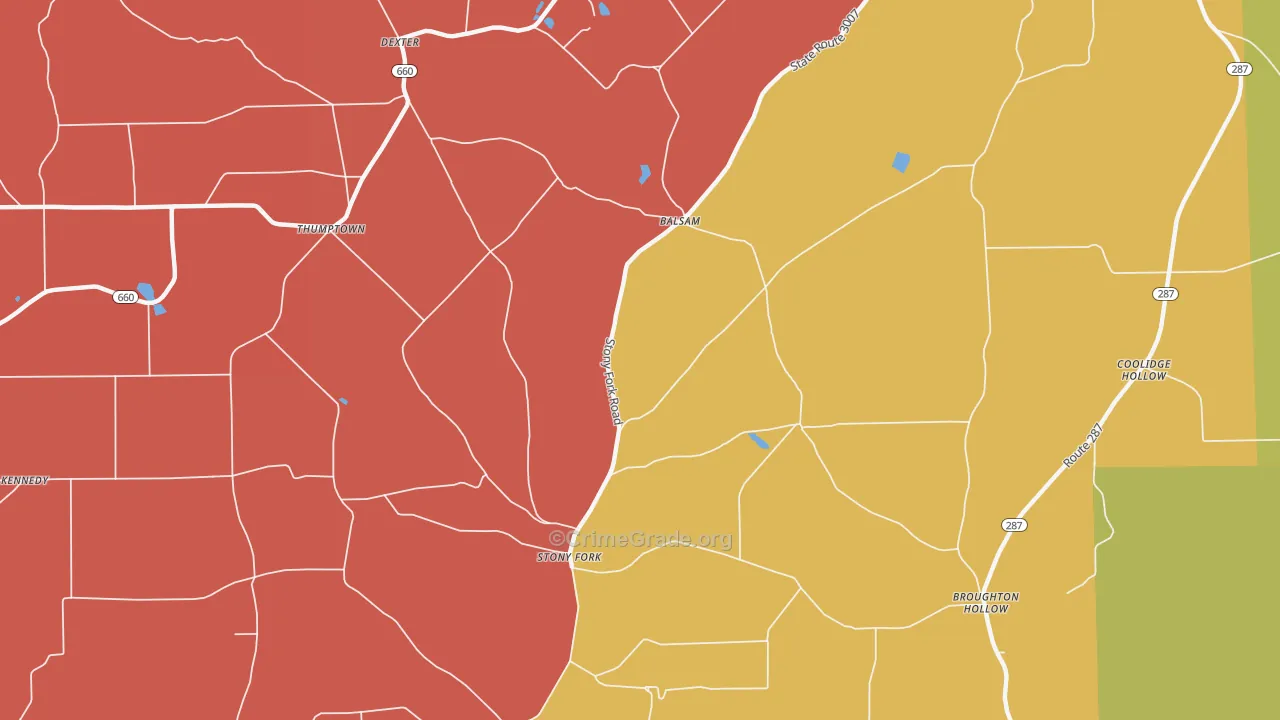 Stony Fork, PA Map of Vehicle Theft Rates