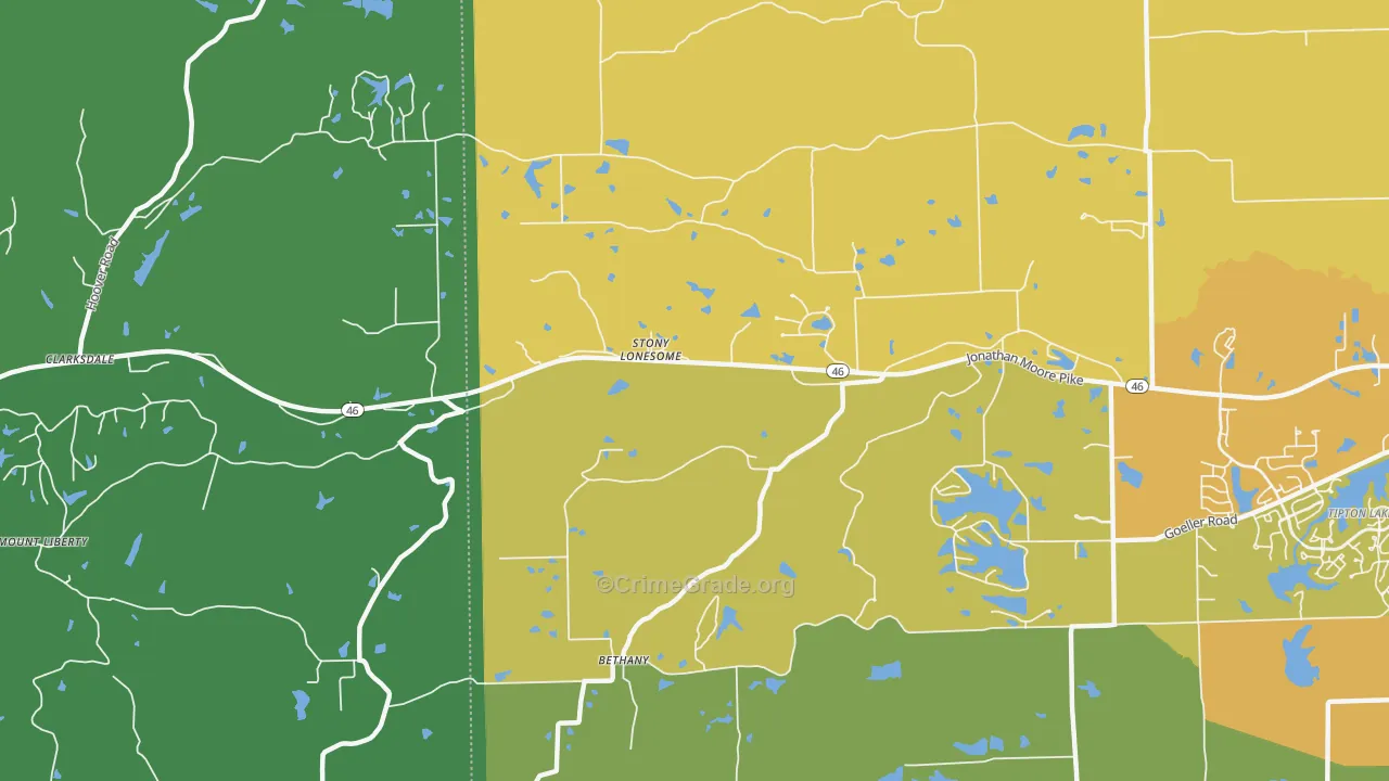 Stony Lonesome, IN Map of Vehicle Theft Rates