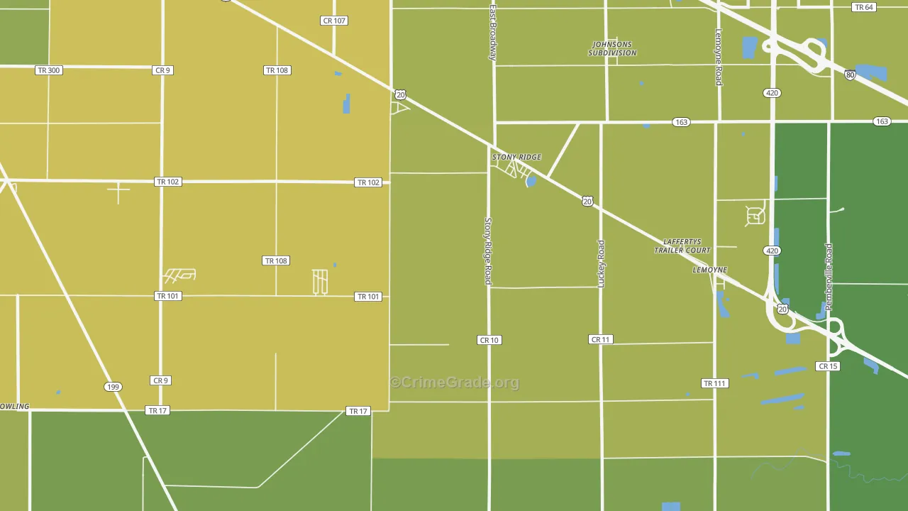 Stony Ridge, OH Map of Vehicle Theft Rates