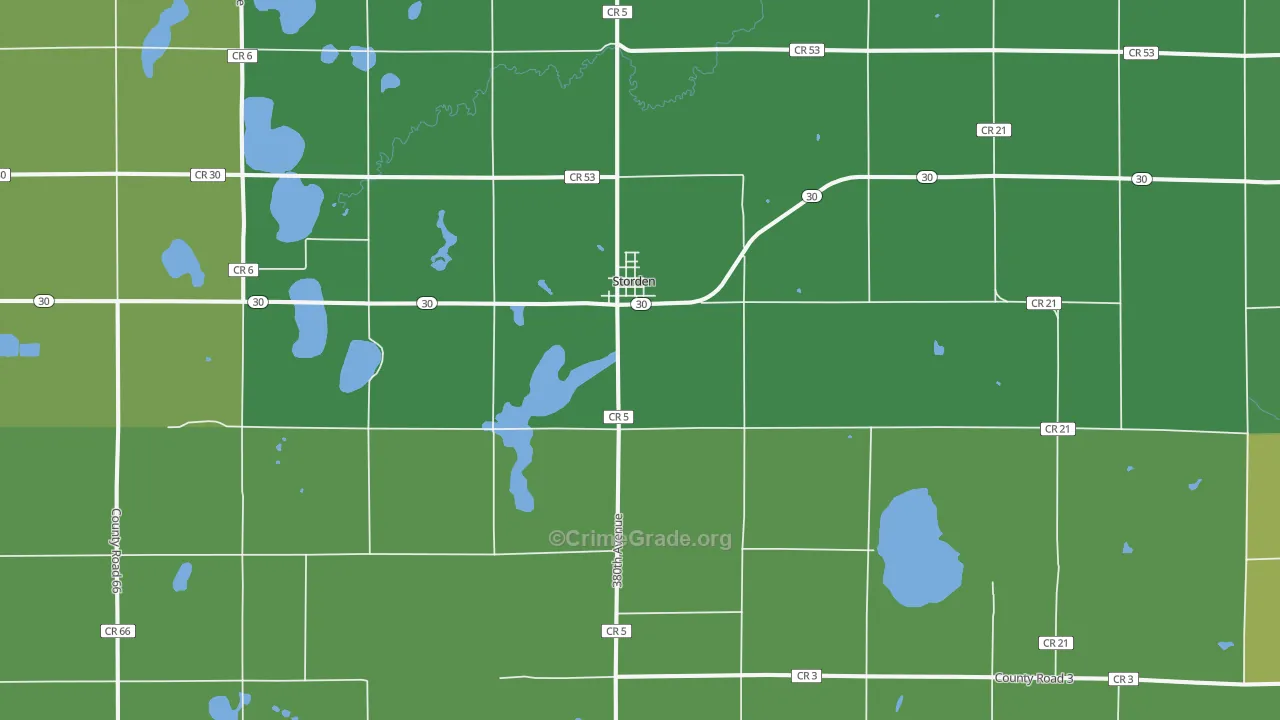 Storden, MN Map of Vehicle Theft Rates