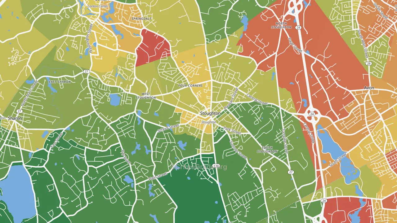 Stoughton, MA Map of Vehicle Theft Rates