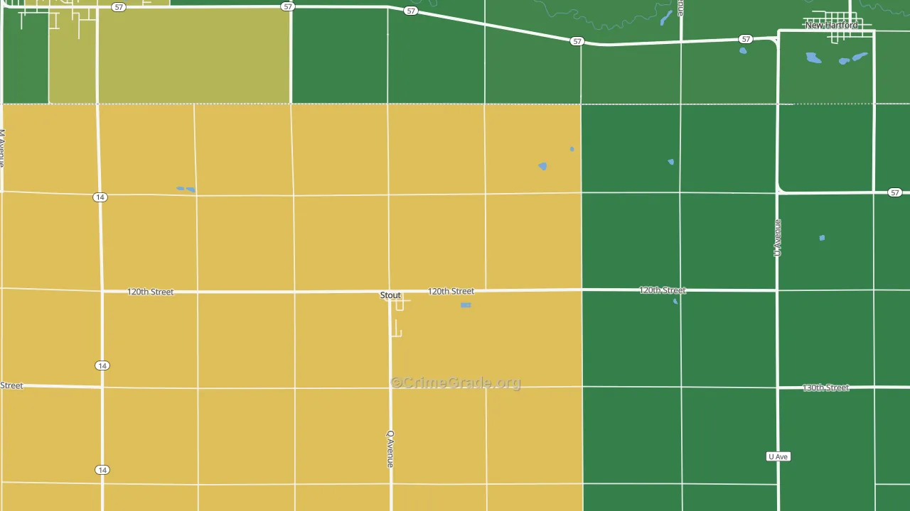 Stout, IA Map of Vehicle Theft Rates