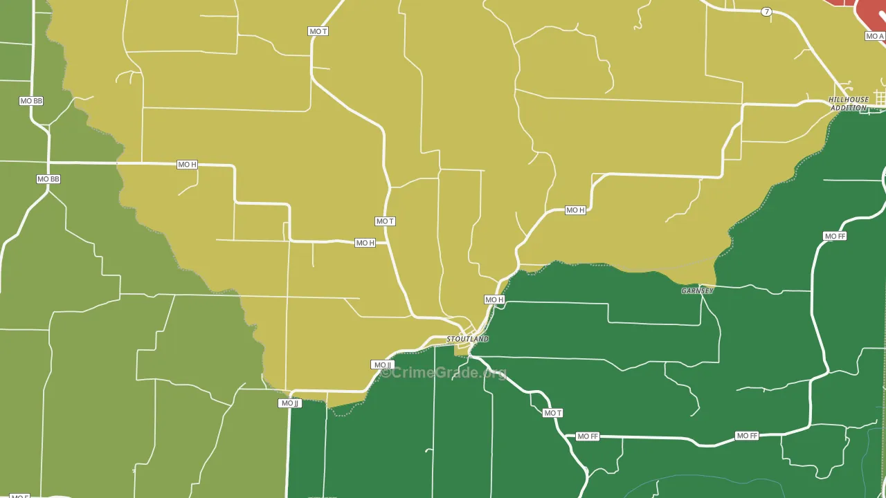 Stoutland, MO Map of Vehicle Theft Rates