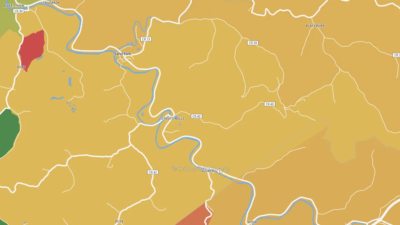 Stouts Mills, WV Map of Vehicle Theft Rates