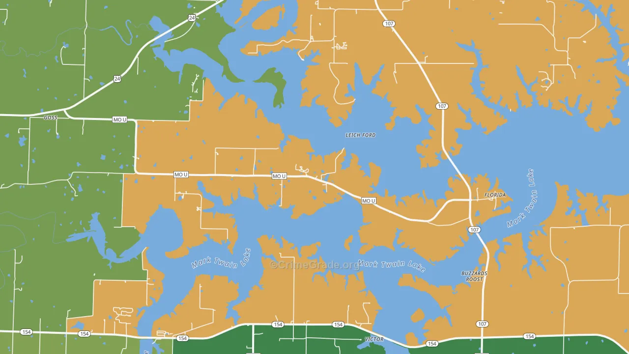 Stoutsville, MO Map of Vehicle Theft Rates