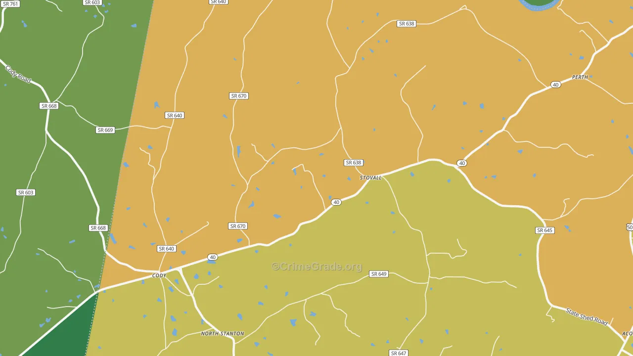 Stovall, VA Map of Vehicle Theft Rates