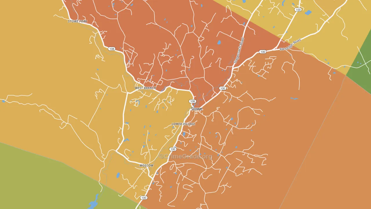 Stowe, VT Map of Vehicle Theft Rates
