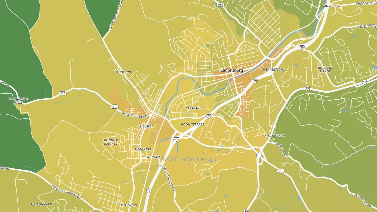 Strabane, PA Map of Vehicle Theft Rates