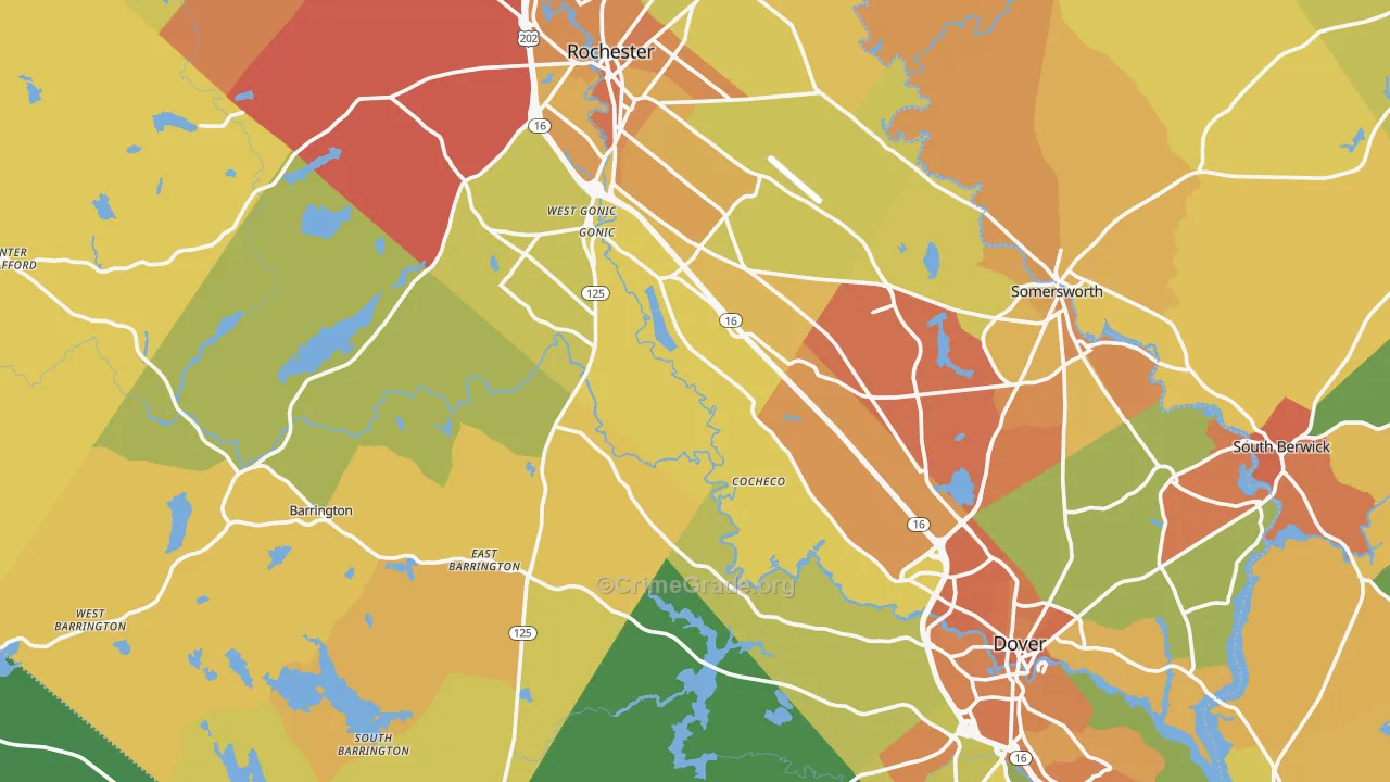Strafford County, NH Map of Vehicle Theft Rates