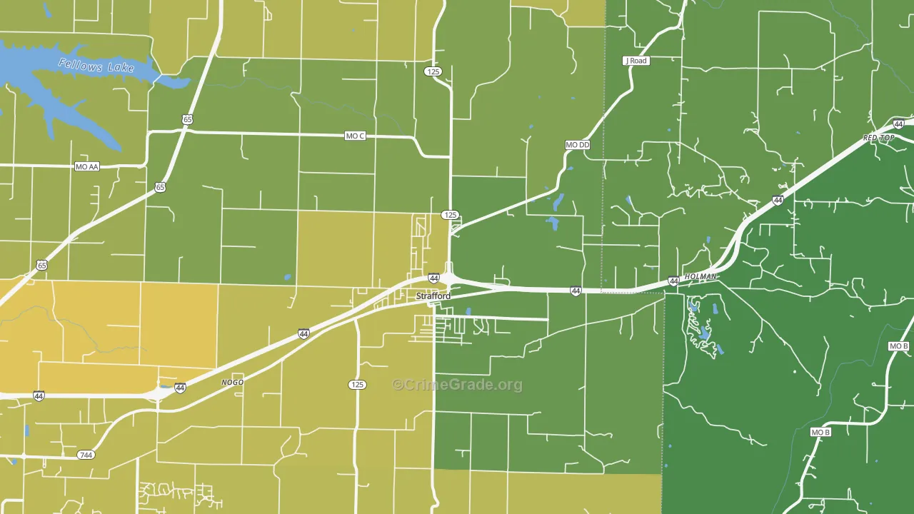 Strafford, MO Map of Vehicle Theft Rates