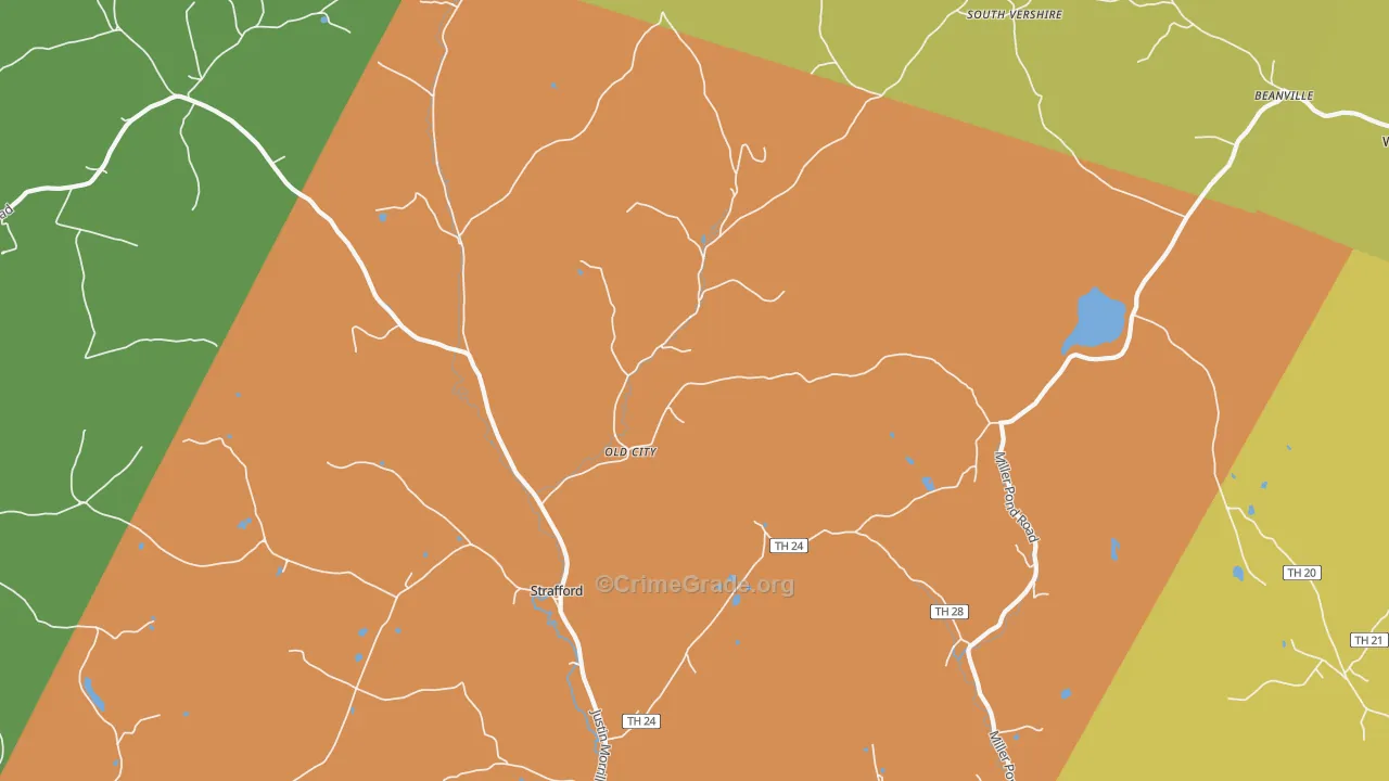 Strafford, VT Map of Vehicle Theft Rates