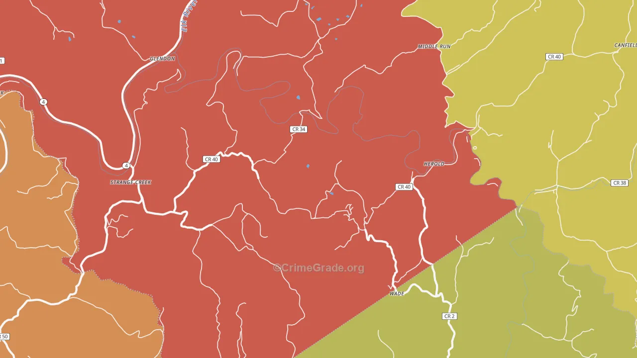 Strange Creek, WV Map of Vehicle Theft Rates