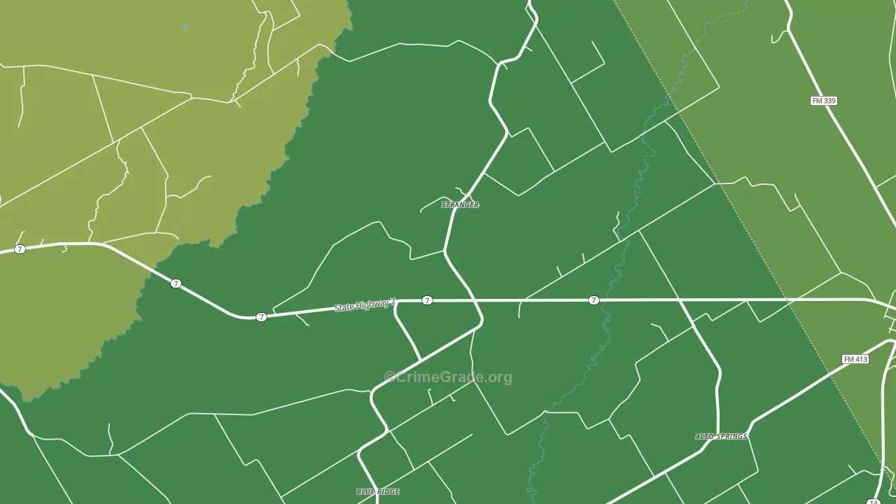 Stranger, TX Map of Vehicle Theft Rates