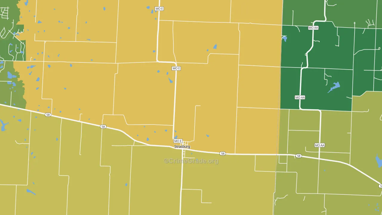 Strasburg, MO Map of Vehicle Theft Rates