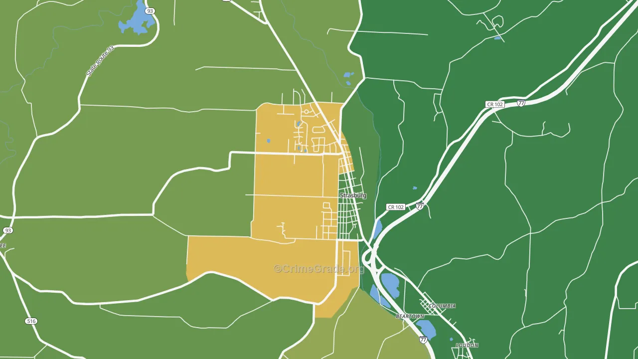 Strasburg, OH Map of Vehicle Theft Rates