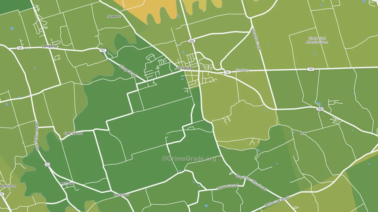 Strasburg, PA Map of Vehicle Theft Rates
