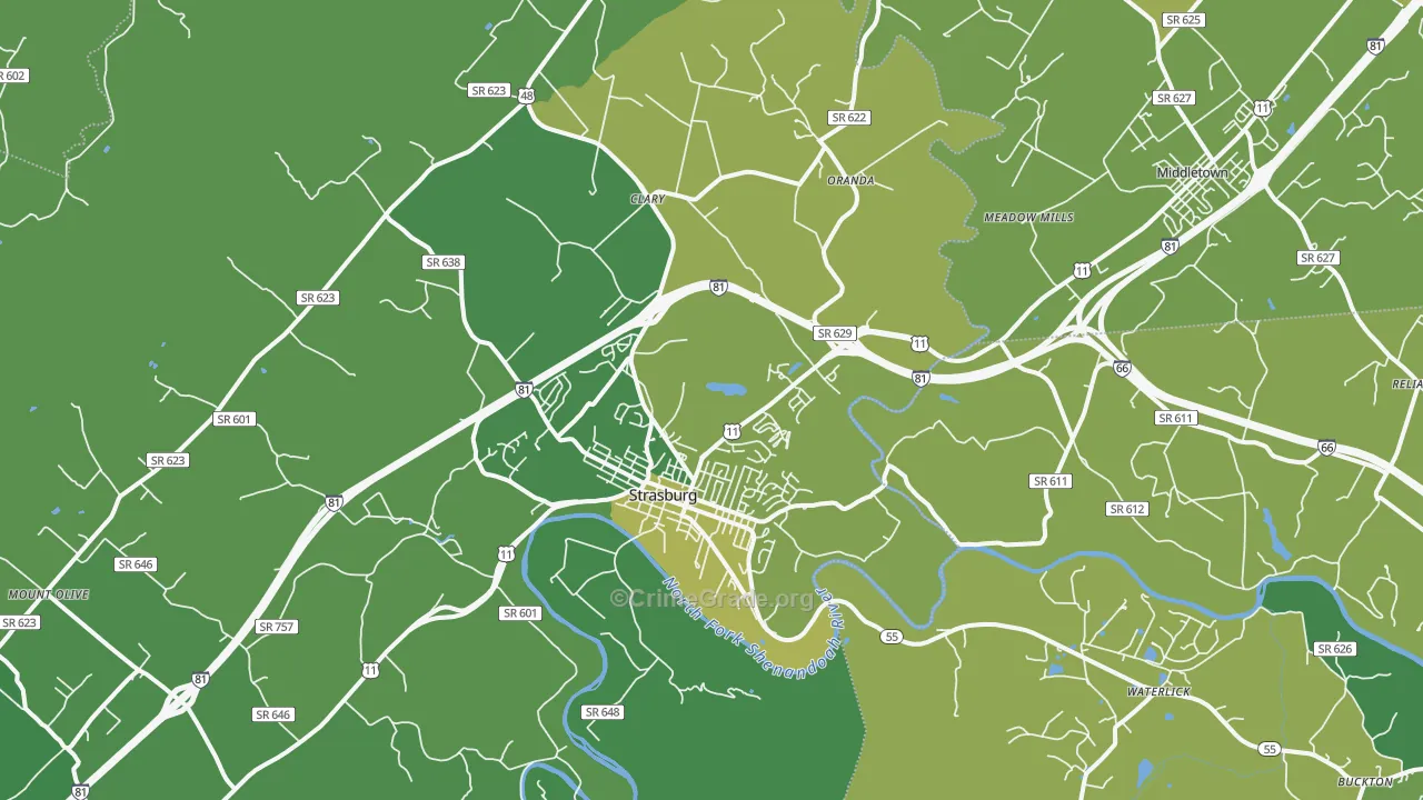 Strasburg, VA Map of Vehicle Theft Rates
