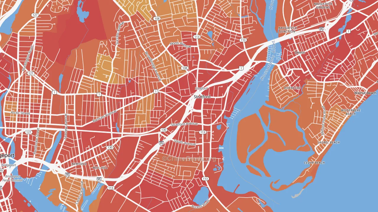 Stratford Center Historic District, Stratford, CT Map of Vehicle Theft Rates