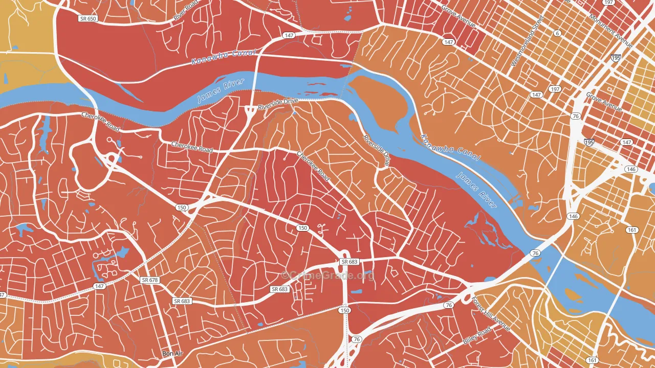 Stratford Hills, Richmond, VA Map of Vehicle Theft Rates