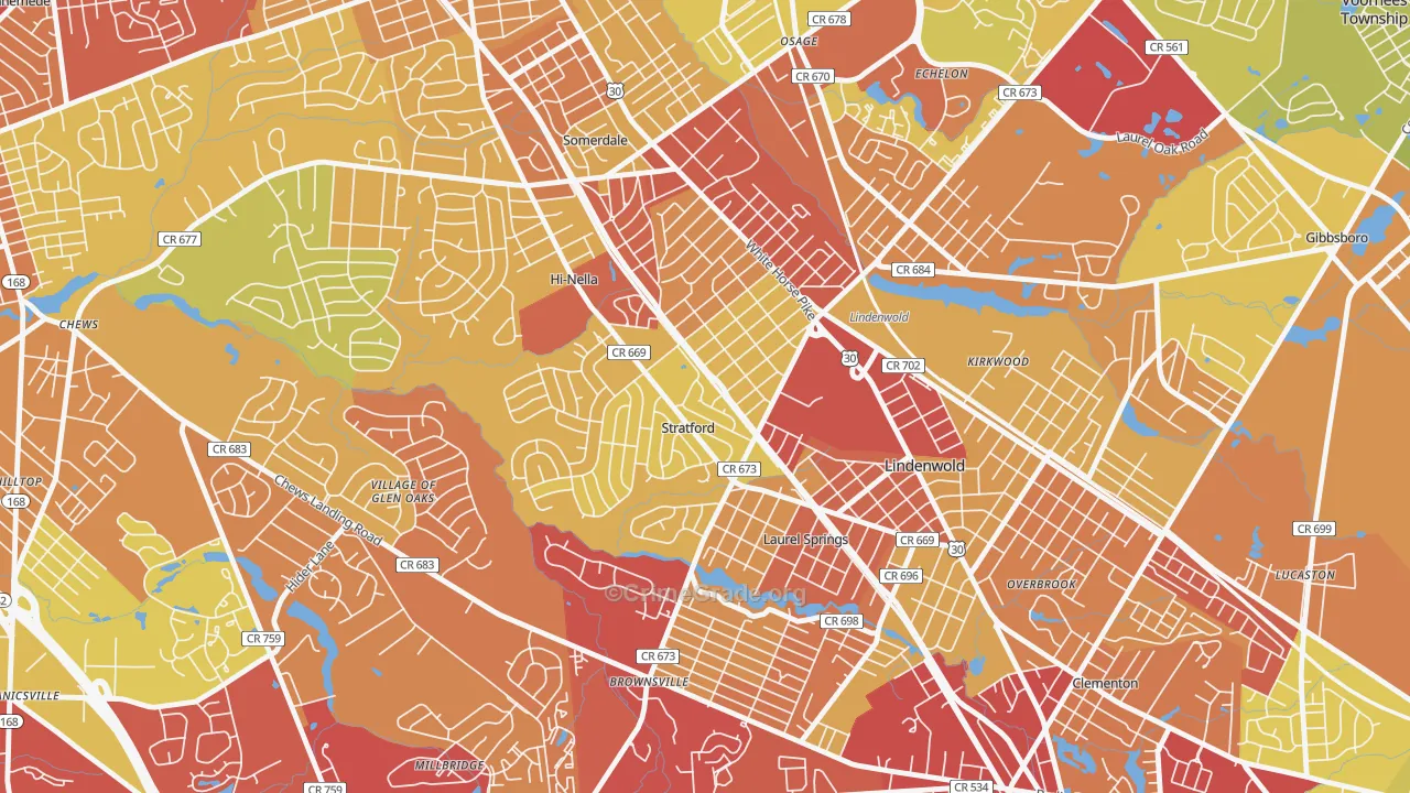 Stratford, NJ Map of Vehicle Theft Rates