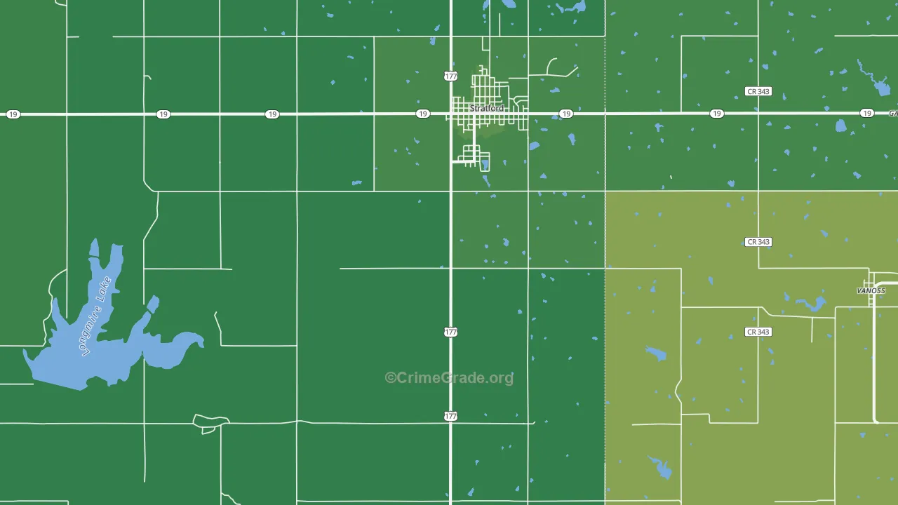 Stratford, OK Map of Vehicle Theft Rates