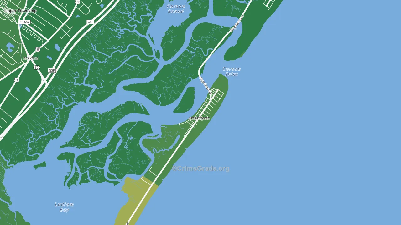 Strathmere, NJ Map of Vehicle Theft Rates