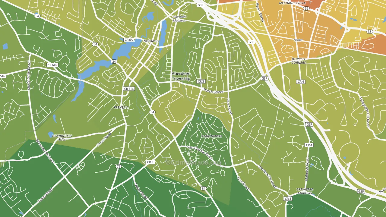 Strathmore, NJ Map of Vehicle Theft Rates