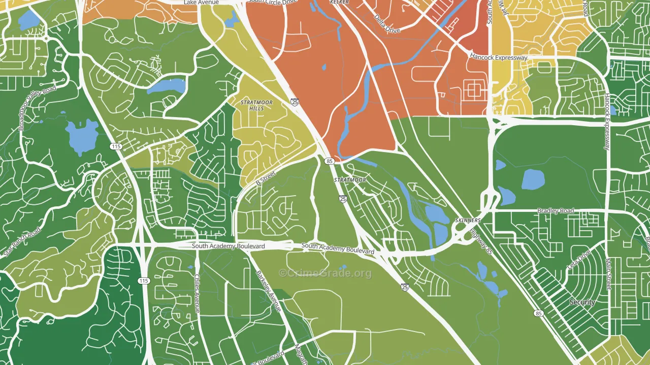 Stratmoor, CO Map of Vehicle Theft Rates