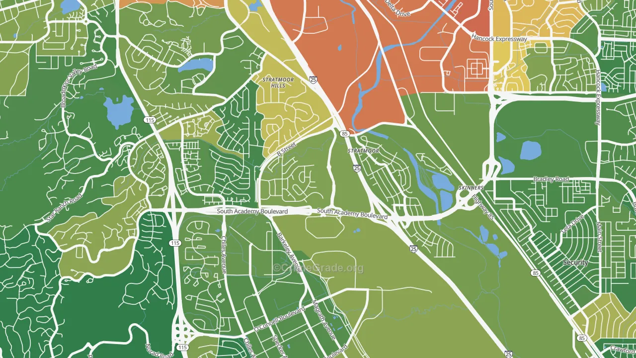 Stratmoor Hills, Stratmoor, CO Map of Vehicle Theft Rates