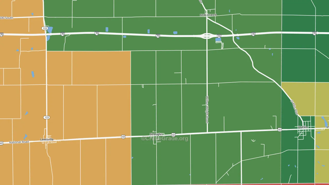 Straughn, IN Map of Vehicle Theft Rates
