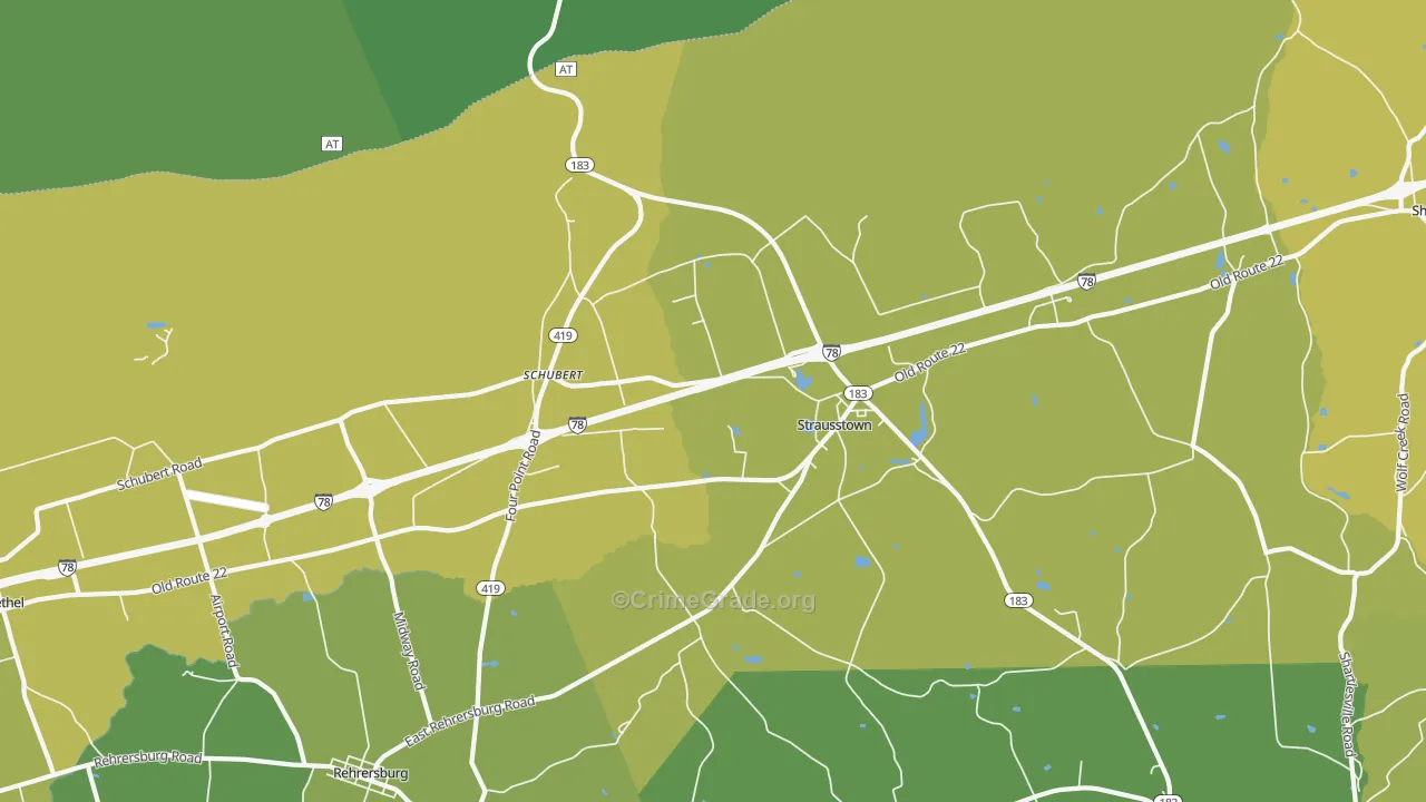 Strausstown, PA Map of Vehicle Theft Rates