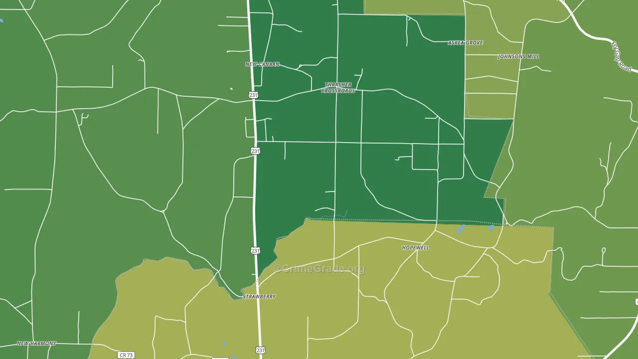 Strawberry, AL Map of Vehicle Theft Rates