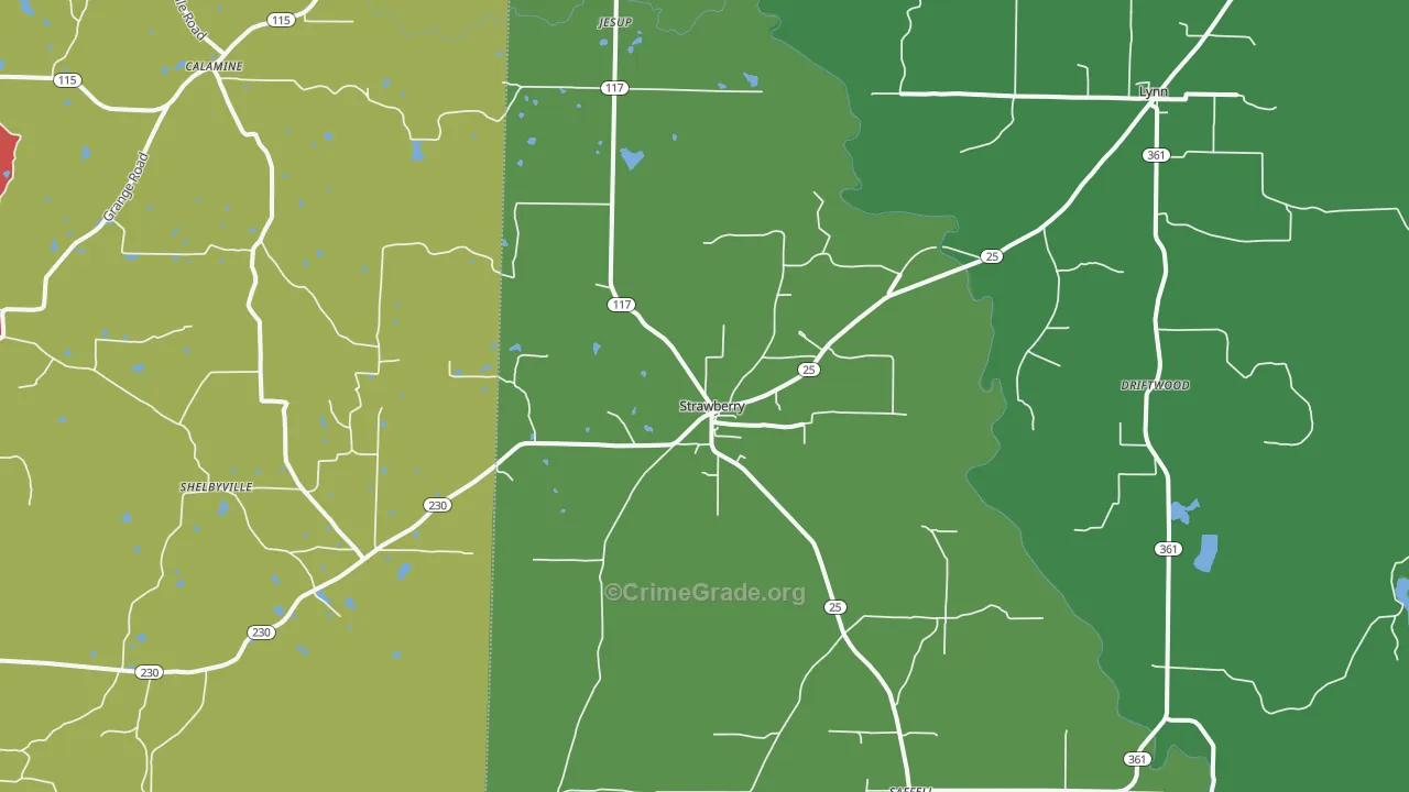 Strawberry, AR Map of Vehicle Theft Rates