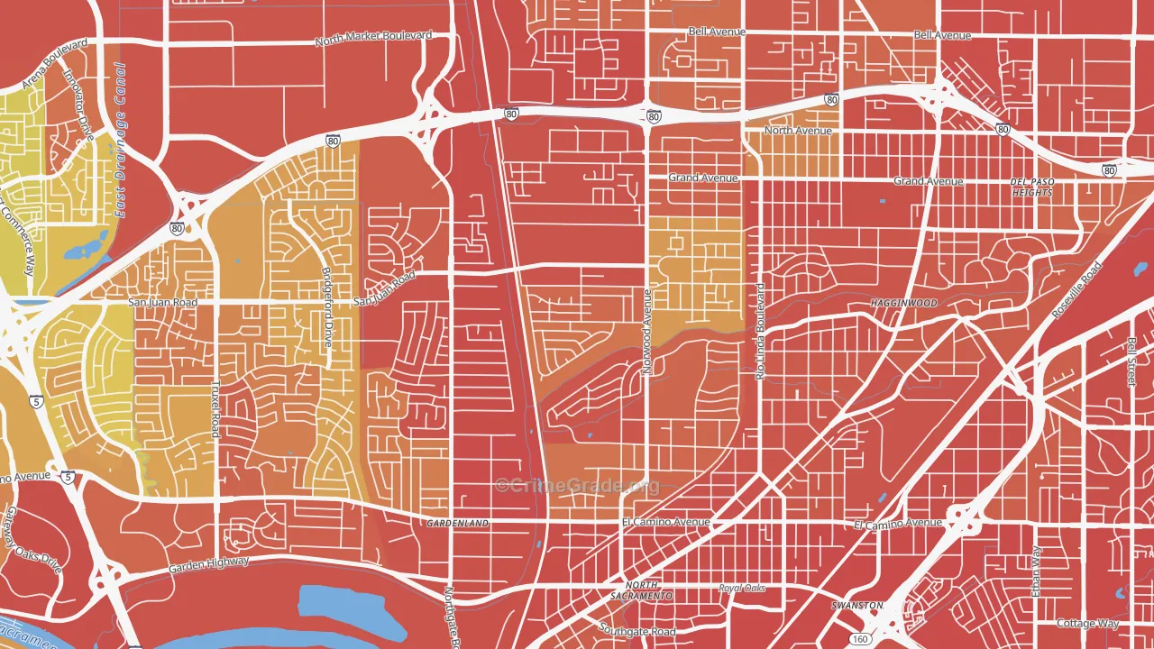 Strawberry Manor, Sacramento, CA Map of Vehicle Theft Rates
