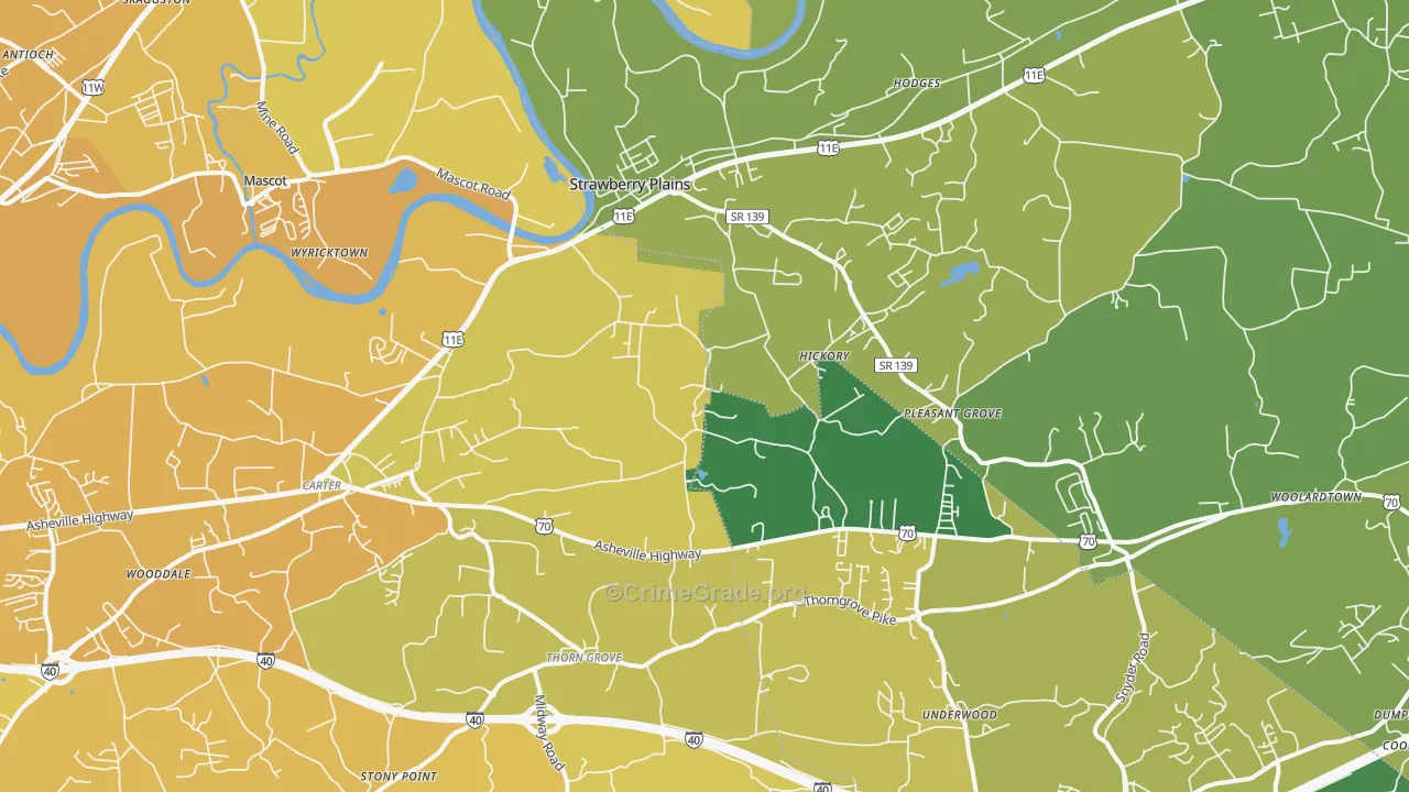 Strawberry Plains, TN Map of Vehicle Theft Rates