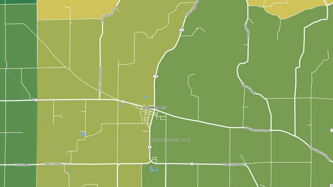 Strawberry Point, IA Map of Vehicle Theft Rates