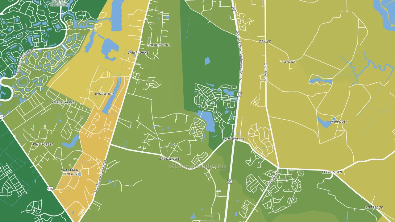 Strawberry, SC Map of Vehicle Theft Rates