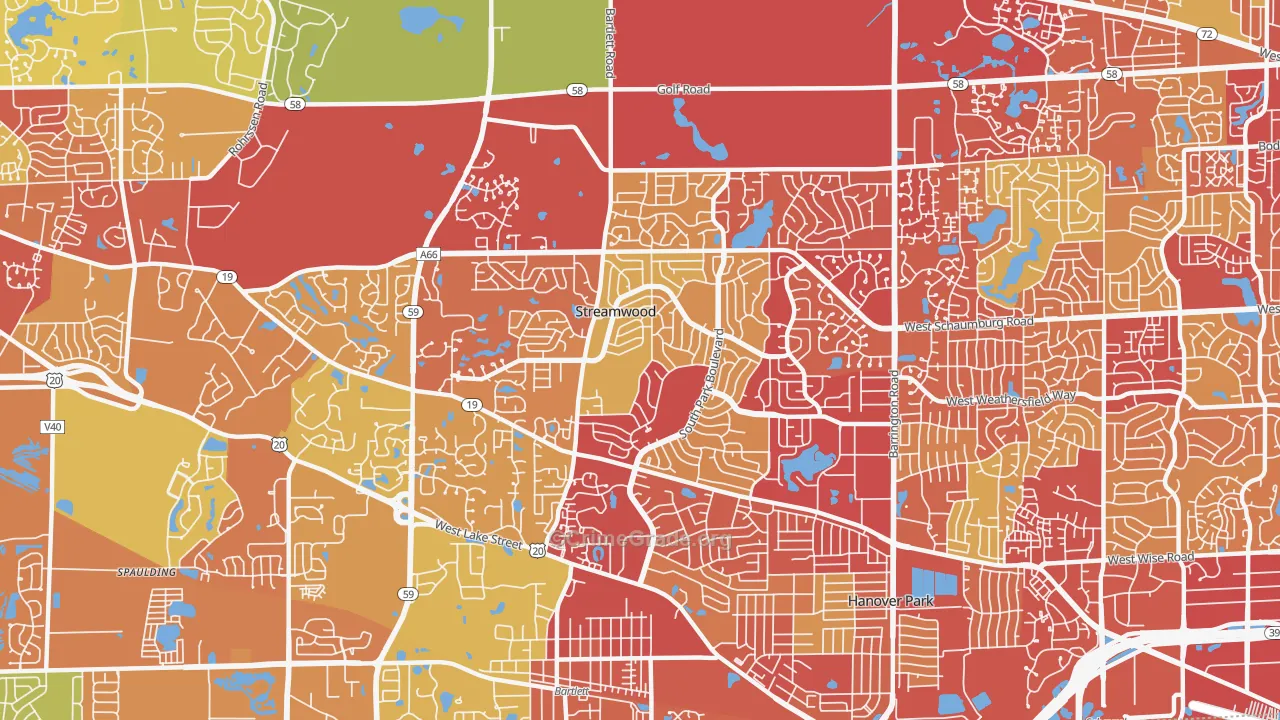 Streamwood, IL Map of Vehicle Theft Rates