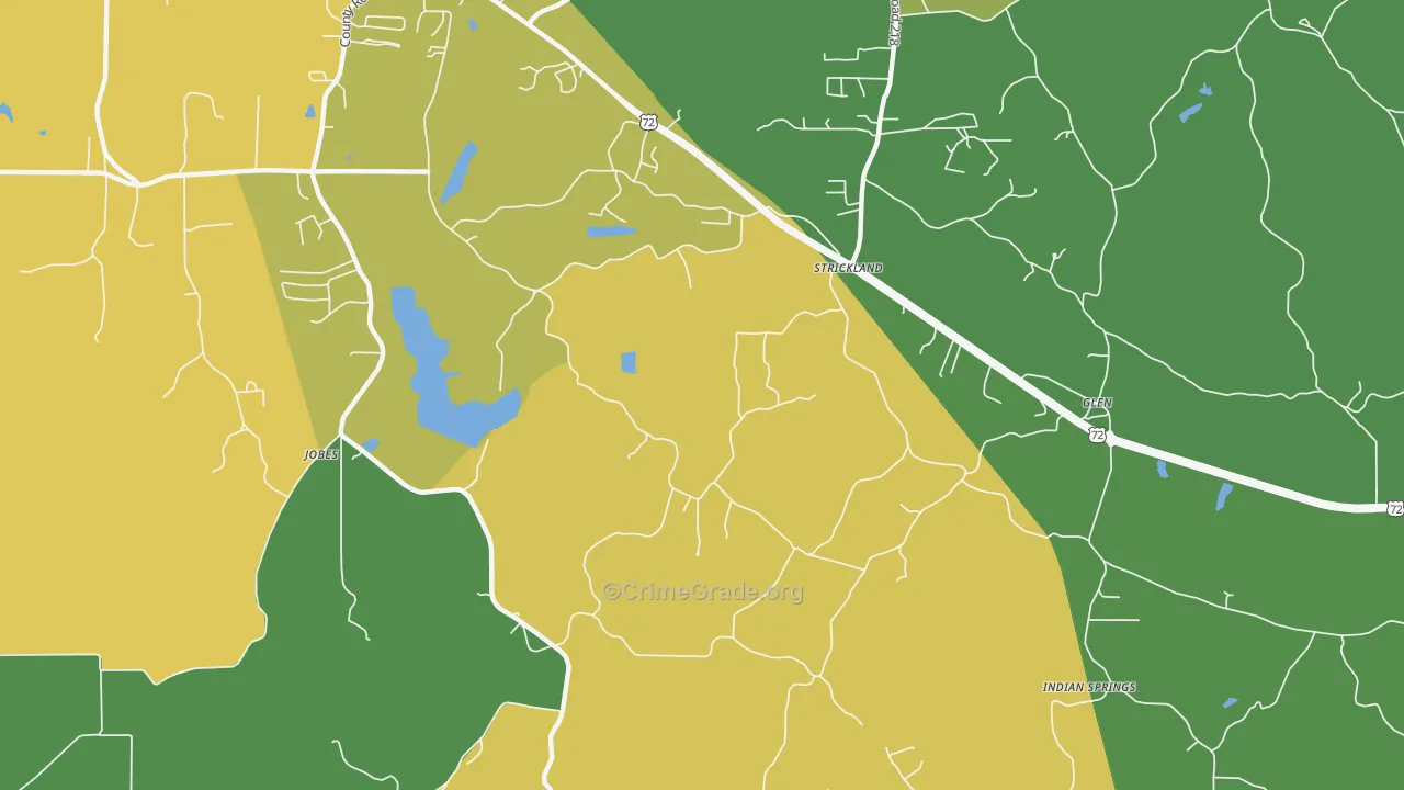 Strickland, MS Map of Vehicle Theft Rates