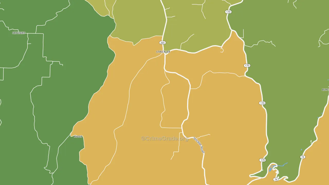 Strickler, AR Map of Vehicle Theft Rates