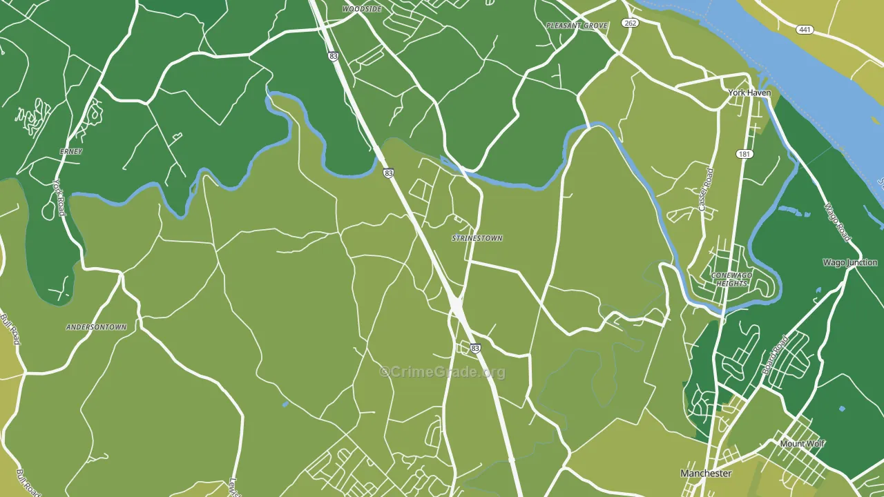 Strinestown, PA Map of Vehicle Theft Rates
