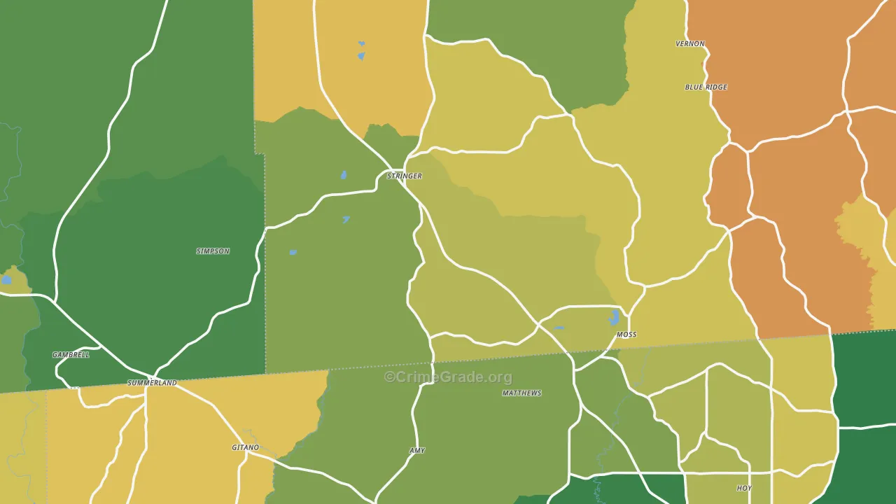 Stringer, MS Map of Vehicle Theft Rates