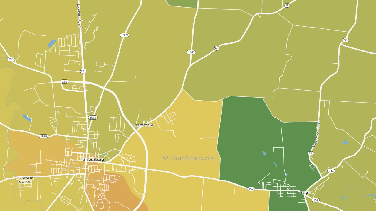 Stringtown, KY Map of Vehicle Theft Rates