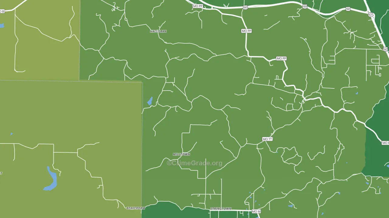 Stringtown, MO Map of Vehicle Theft Rates