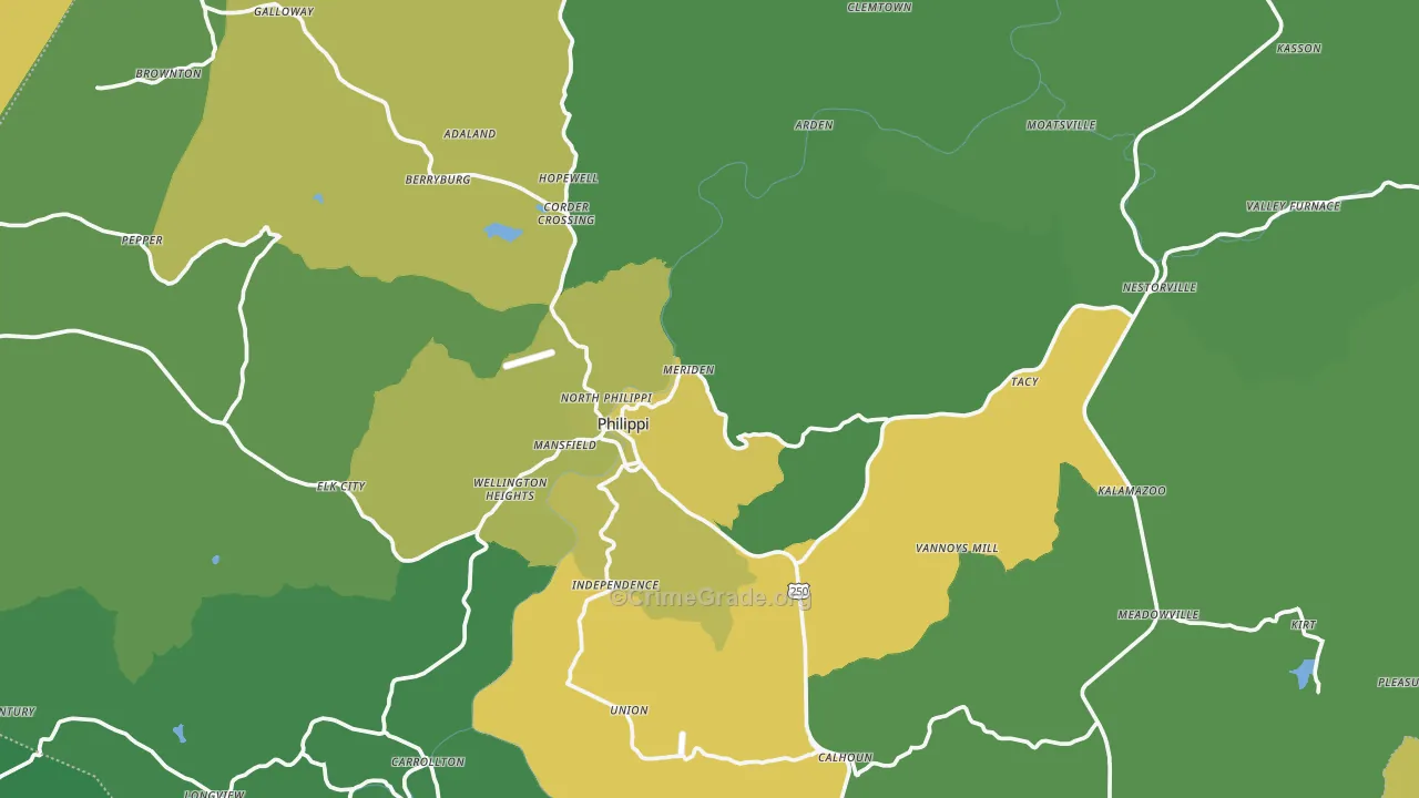 Stringtown, WV Map of Vehicle Theft Rates